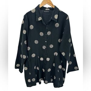 Snapdragon & Twig Linen Polka Dot Button Front Tunic Shirt Coastal Boho XL